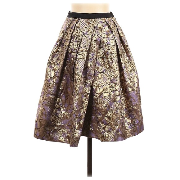 2012 MARNI at H&M Metallic Gold & Purple Jacquard Floral Skirt - US 2 - Picture 1 of 2